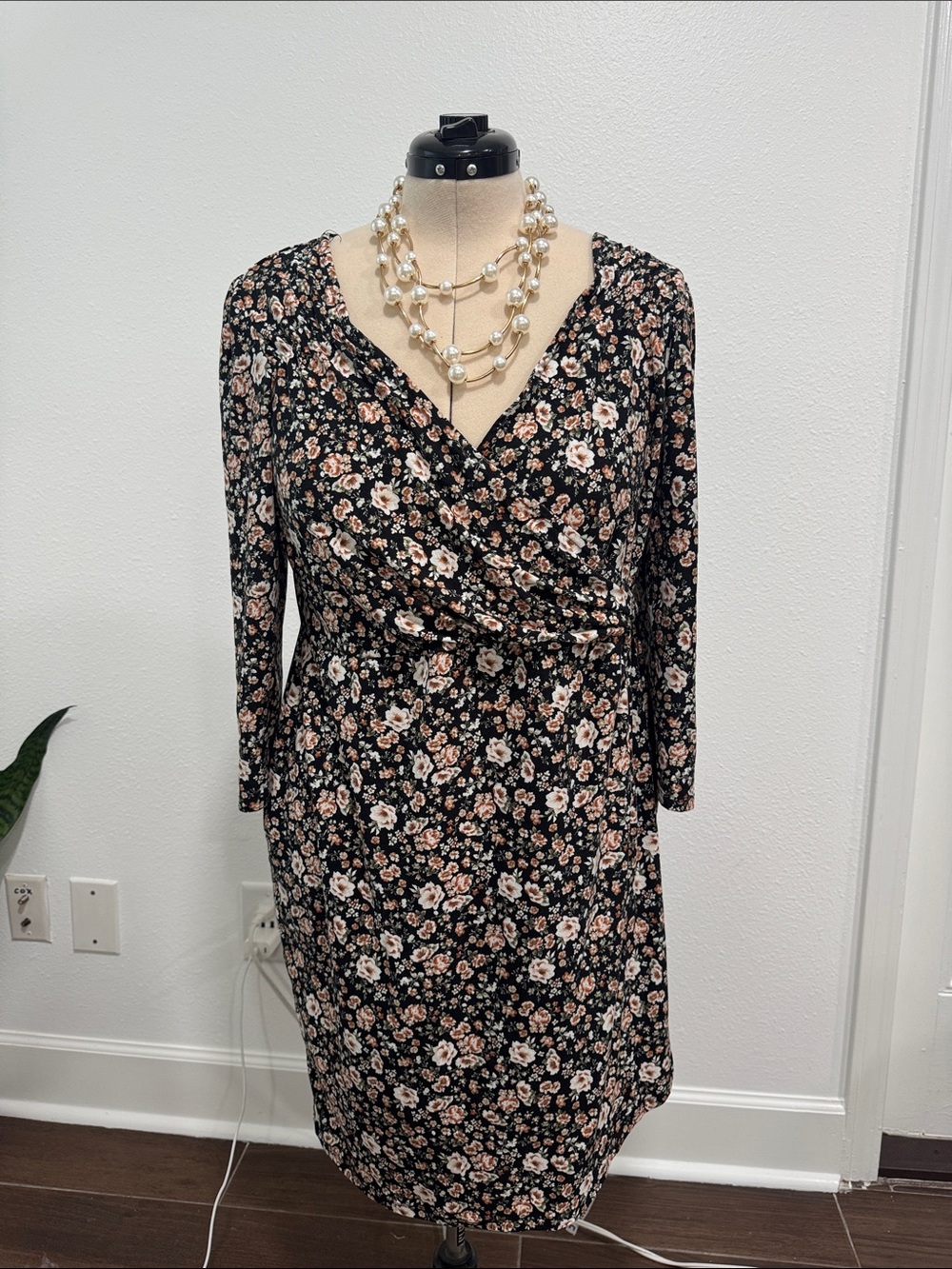 Floral Wrap Dress in Black and Blush